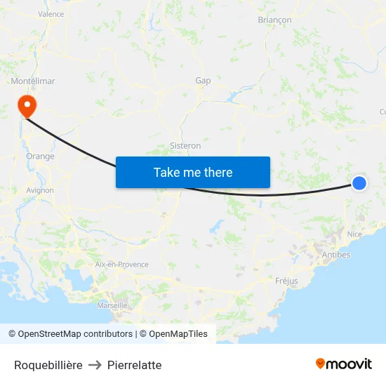 Roquebillière to Pierrelatte map