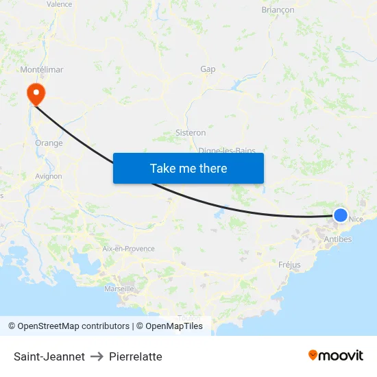 Saint-Jeannet to Pierrelatte map
