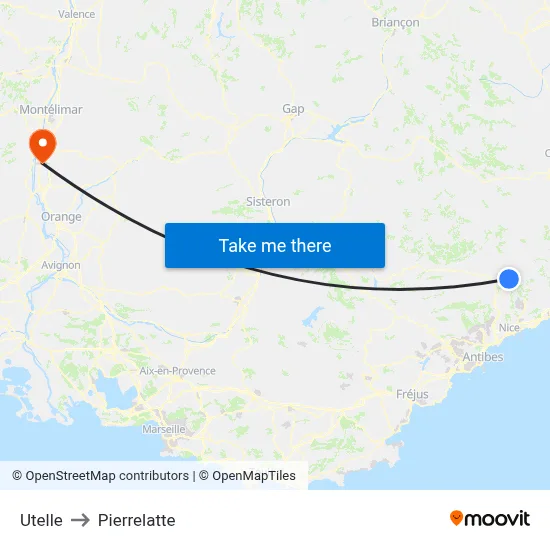 Utelle to Pierrelatte map