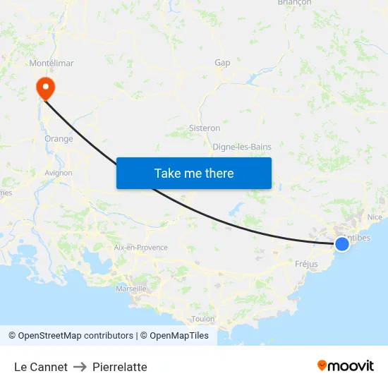 Le Cannet to Pierrelatte map