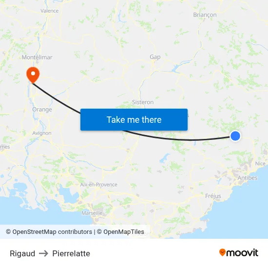 Rigaud to Pierrelatte map