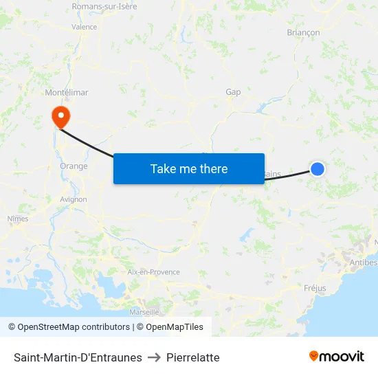 Saint-Martin-D'Entraunes to Pierrelatte map