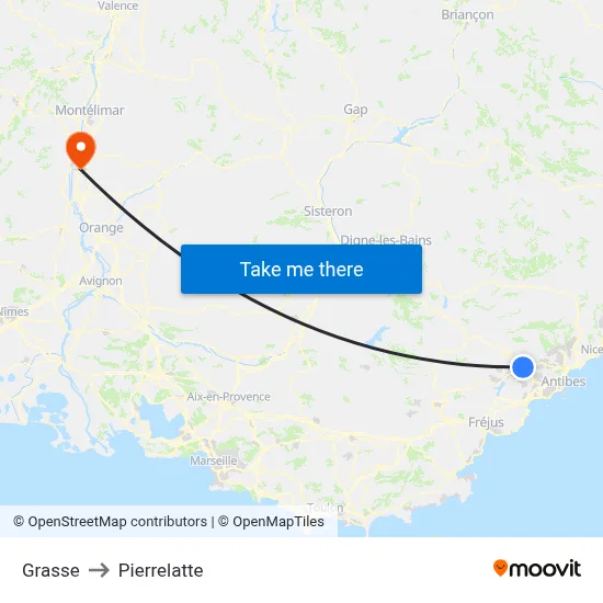 Grasse to Pierrelatte map