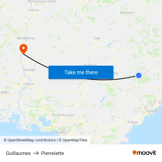 Guillaumes to Pierrelatte map