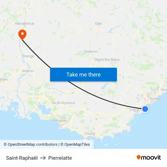 Saint-Raphaël to Pierrelatte map