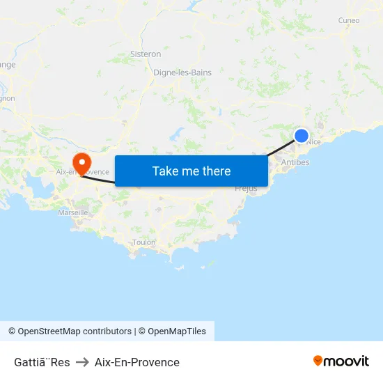 Gattiã¨Res to Aix-En-Provence map