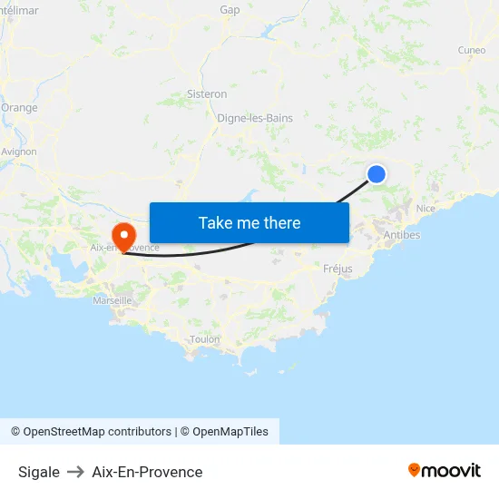 Sigale to Aix-En-Provence map