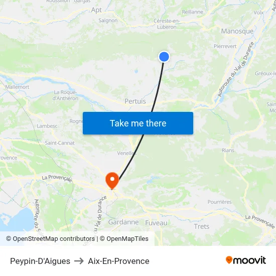 Peypin-D'Aigues to Aix-En-Provence map