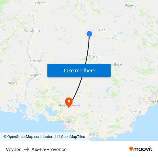Veynes to Aix-En-Provence map