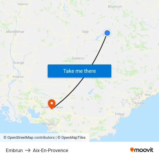 Embrun to Aix-En-Provence map