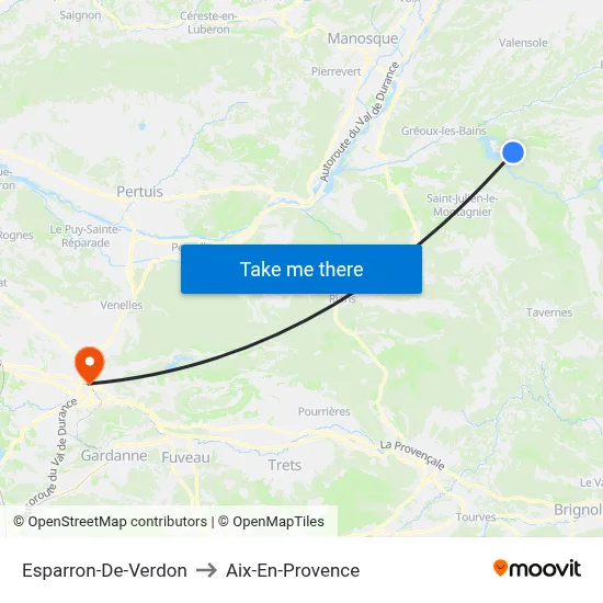 Esparron-De-Verdon to Aix-En-Provence map