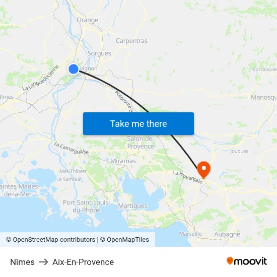 Nîmes to Aix-En-Provence map