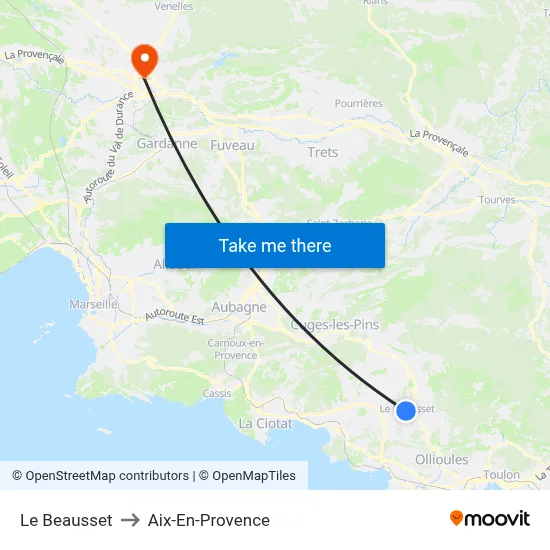 Le Beausset to Aix-En-Provence map