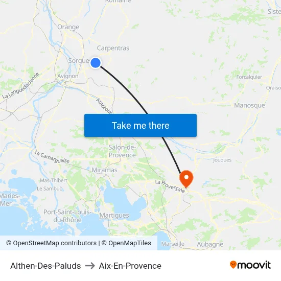 Althen-Des-Paluds to Aix-En-Provence map