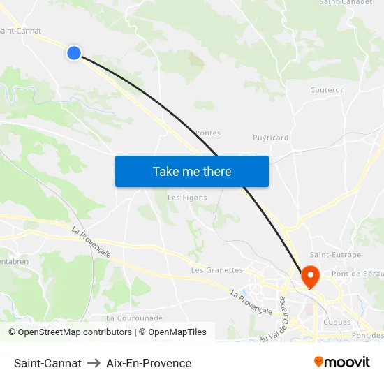 Saint-Cannat to Aix-En-Provence map