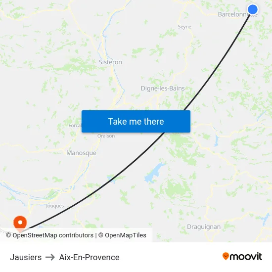 Jausiers to Aix-En-Provence map
