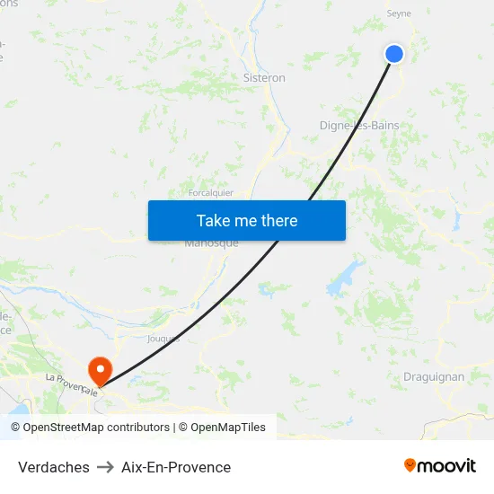 Verdaches to Aix-En-Provence map