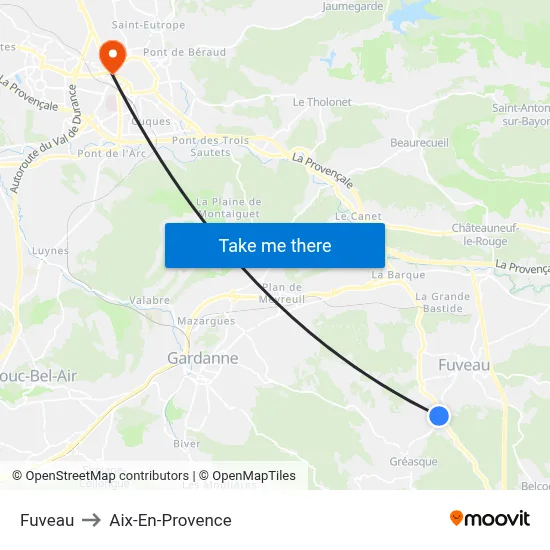 Fuveau to Aix-En-Provence map