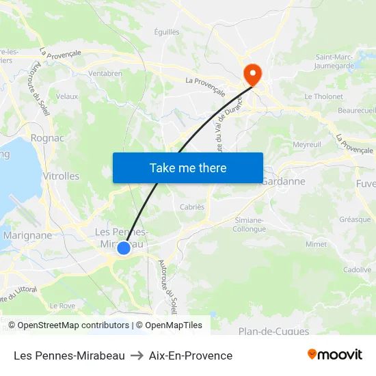 Les Pennes-Mirabeau to Aix-En-Provence map