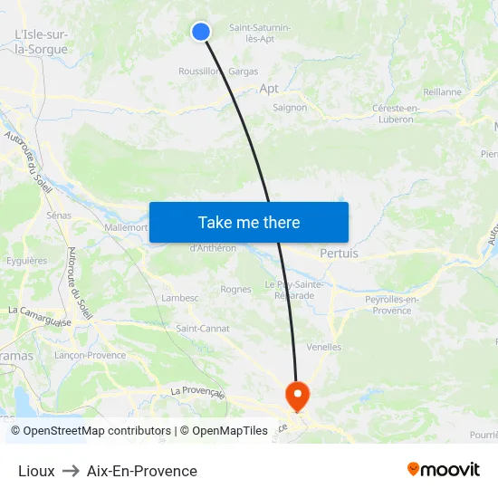 Lioux to Aix-En-Provence map