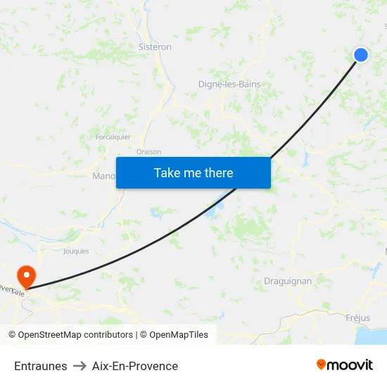 Entraunes to Aix-En-Provence map