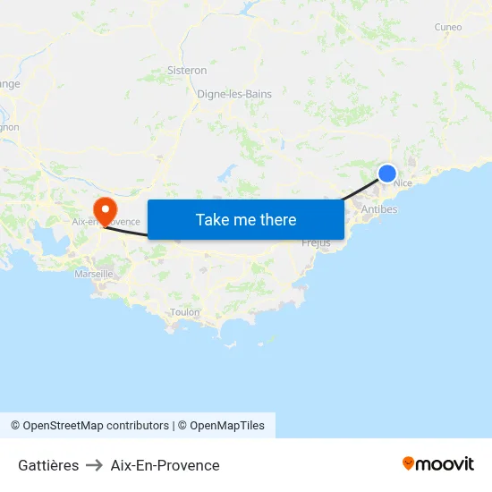 Gattières to Aix-En-Provence map