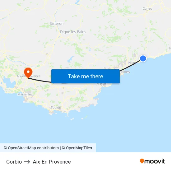 Gorbio to Aix-En-Provence map