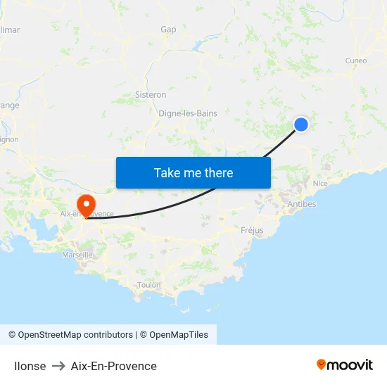 Ilonse to Aix-En-Provence map