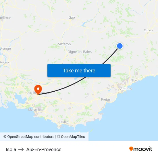 Isola to Aix-En-Provence map