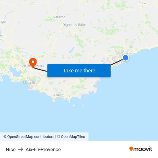 Nice to Aix-En-Provence map