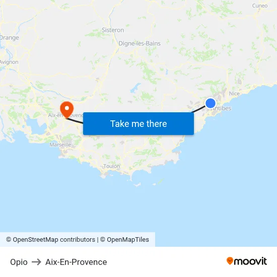 Opio to Aix-En-Provence map