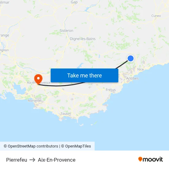 Pierrefeu to Aix-En-Provence map