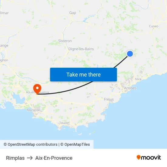 Rimplas to Aix-En-Provence map
