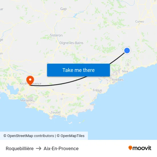 Roquebillière to Aix-En-Provence map