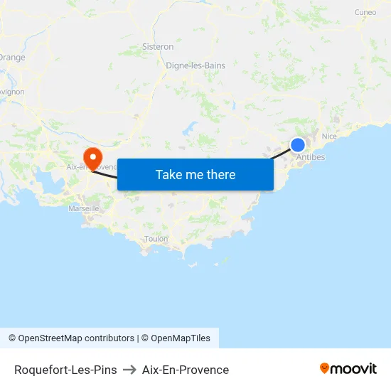 Roquefort-Les-Pins to Aix-En-Provence map