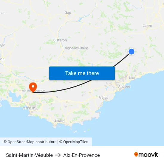 Saint-Martin-Vésubie to Aix-En-Provence map