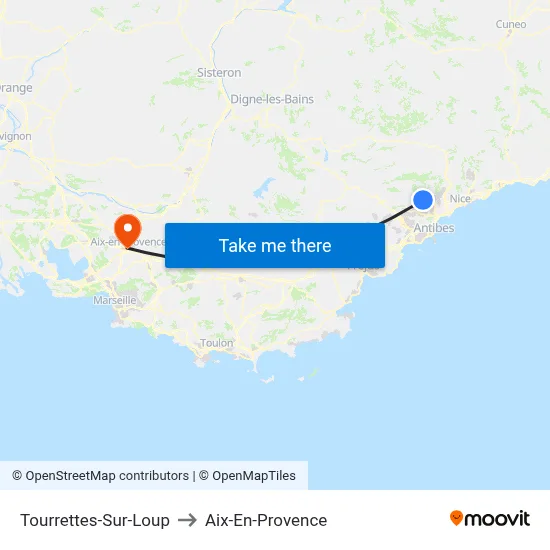 Tourrettes-Sur-Loup to Aix-En-Provence map