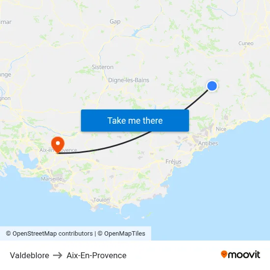 Valdeblore to Aix-En-Provence map