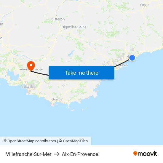 Villefranche-Sur-Mer to Aix-En-Provence map