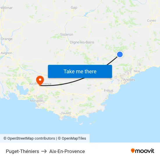 Puget-Théniers to Aix-En-Provence map