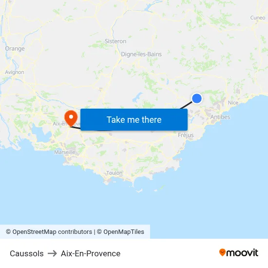 Caussols to Aix-En-Provence map