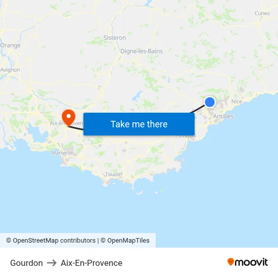 Gourdon to Aix-En-Provence map
