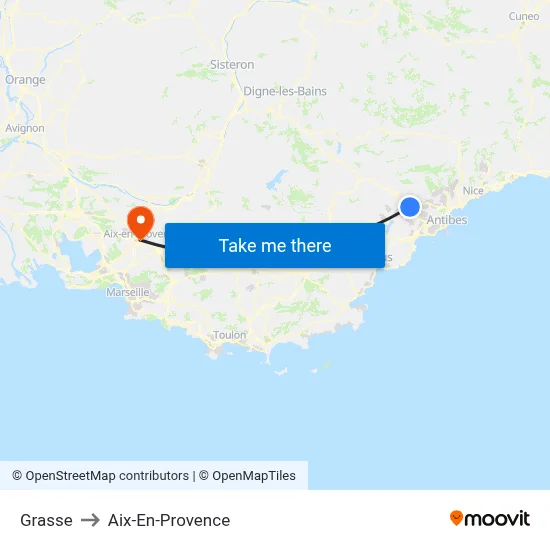 Grasse to Aix-En-Provence map