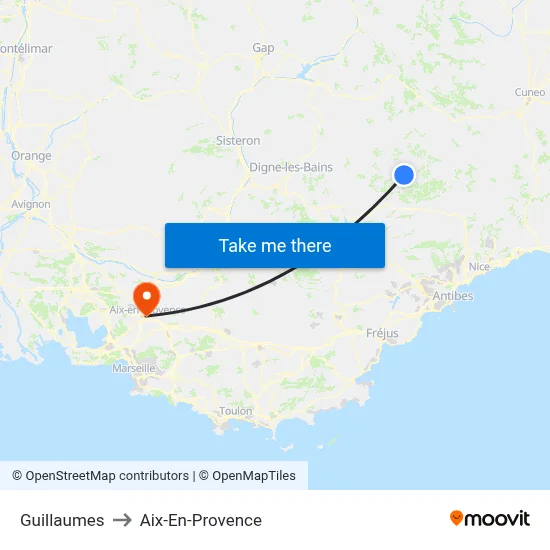 Guillaumes to Aix-En-Provence map
