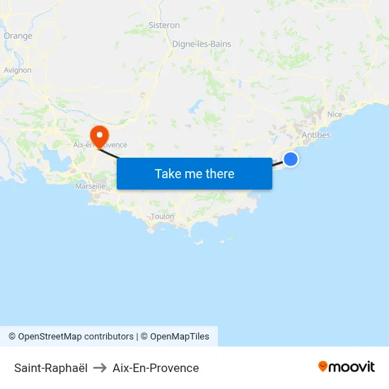 Saint-Raphaël to Aix-En-Provence map