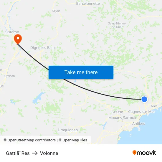 Gattiã¨Res to Volonne map
