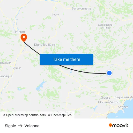 Sigale to Volonne map