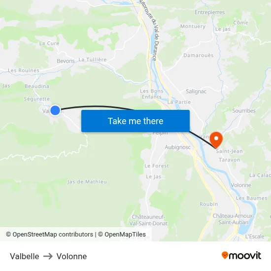 Valbelle to Volonne map