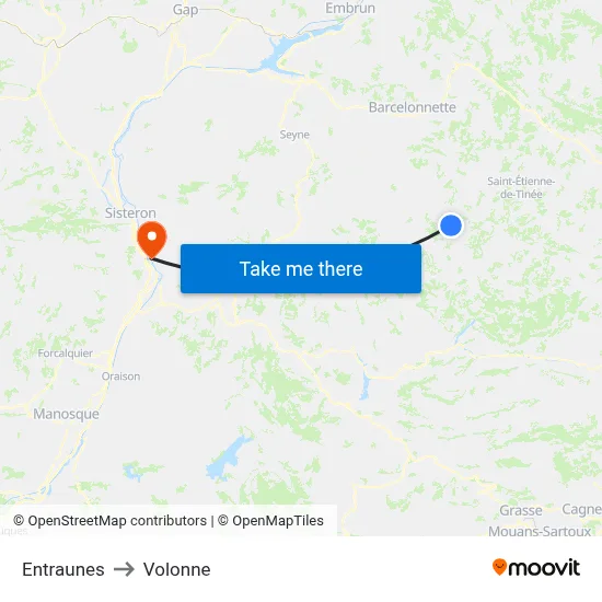 Entraunes to Volonne map