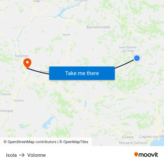 Isola to Volonne map